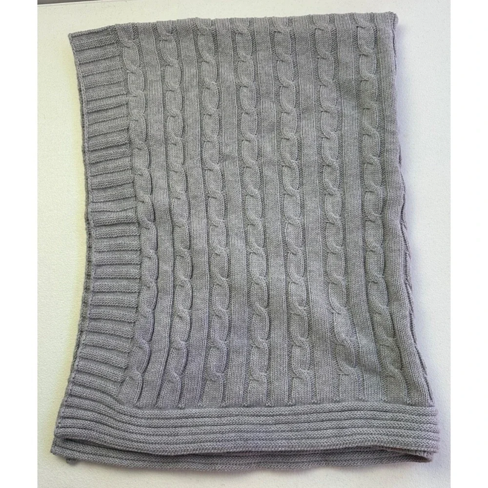 Jake And Jill Gray Cable Knit Baby Blanket‎ Blanky 100% Cotton Swaddle Stroller